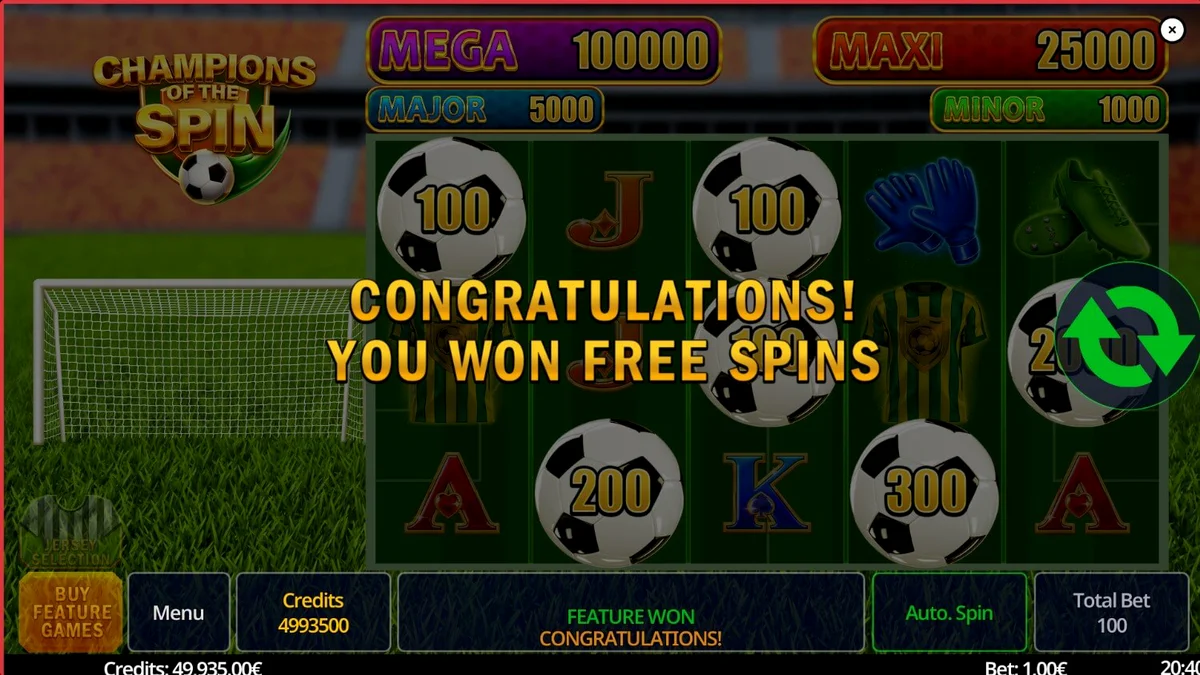 Visual do estádio de futebol no slot Champion of The Spin
